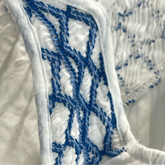 Free People Crystal Cove Smocked Mini Dress White Blue - Picture 4 of 14